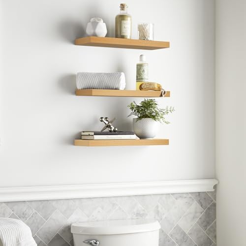 BAYKA Light Oak-Toned Floating Shelves 22.5in, Set of 3, Wall Mounted Shelf
