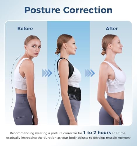 Posture Corrector for Women and Men, Full Back Brace Support with Adjustable Shoulder Straps, Shoulder and Back Straightener Posture Correction, Upper and Lower Back Pain Relief (Black, Small)