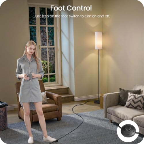 Dimmable Floor Lamp for Living Room with Remote and Foot Switch, Corner Floor Lamp, 64.4" Standing Tall Lamp, 10W 900LM LED Bulb Included, 3000K-6500K, Linen Shade, Weighted, FCC Listed W06LD05W1