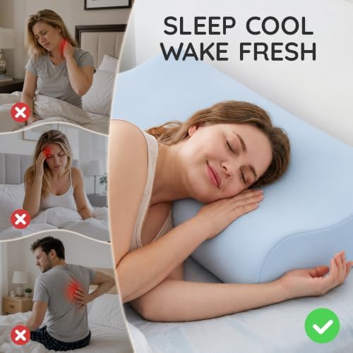 AM AEROMAX 32" King Contour Memory Foam Pillow for Neck Pain Relief, Blue