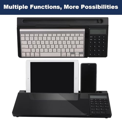 Small Glass Desktop Whiteboard Dry-Erase-Board - Computer Keyboard Stand with Calculator White Board Surface Pad with Drawer, Desk Organizers with Accessories for Office, Home, School Supplies - Black
