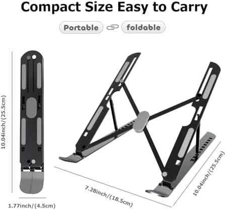Laptop Stand for Desk Adjustable Laptop Riser Ventilated Heat Dissipation Foldable Portable Holder Compatible with MacBook Air Pro HP Dell Lenovo iPad Tablet Accessory (8-16") (Black)