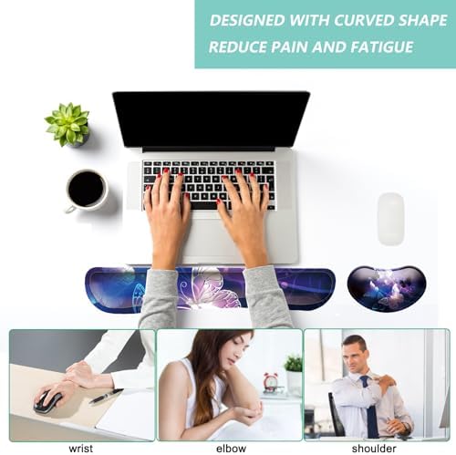 Keyboard Wrist Rest Mouse Wrist Support Set, Memory Foam Wrist Rest Pad for Computer Laptop Keyboard Mouse, Ergonomic Wrist Cushion Support for Typing Pain Relief, Gaming Home Office, Butterfly