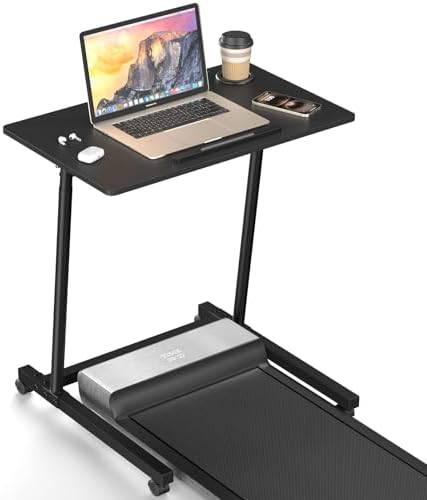 Eocnrhe Treadmill Desk, Mobile Small Standing Desk with Wheels for Walking Pad, Portable Table for Laptop, Rolling Table Adjustable Height, Bedside Table，Black