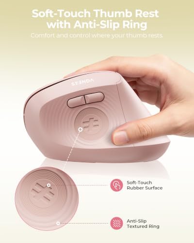 seenda Ergonomic Wireless Mouse, 52° Vertical Bluetooth Mouse,Light Pink