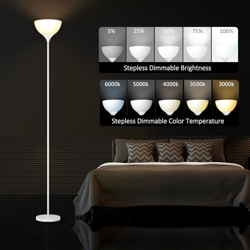 PESRAE Floor Lamp, Remote Control, Stepless Brightness & Color Temperature
