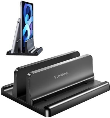 Vaydeer Vertical Laptop Stand Holder Organizer Plastic Adjustable Desktop Notebook Dock Space-Saving 3 in 1 for All MacBook Pro Air,Mac,HP,Dell,Microsoft Surface,Lenovo,up to 17.3 inches (Black)