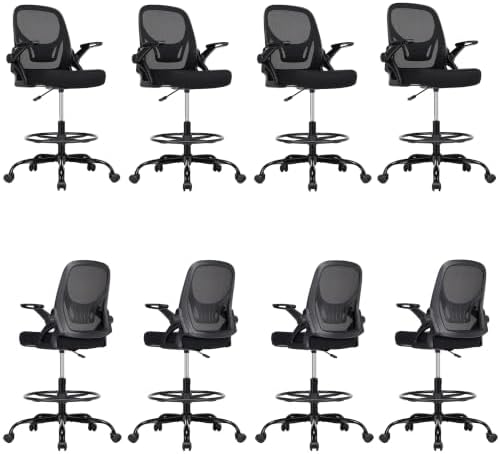Drafting Chair, Tall Office Chair for Standing Desk, Black, 8 PK