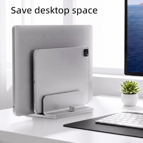 Vertical Laptop Stand, Dual Slot Adjustable Laptop Holder for Desk