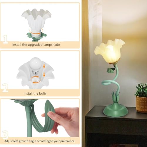 Cute Flower Desk Lamp, 3 Color Temperature Table Lamp with LED Bulb, Vintage Bedside Lamps, Reading Lamps with Soft Light for Bedroom, Living Room