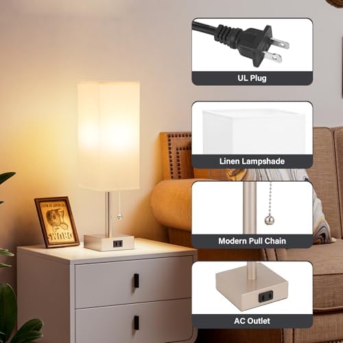 Fenmzee Bedside Lamp for Bedroom Set of 2 - Gold Table Lamp for Nightstand