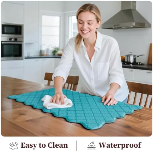 Arenarug Upgrade Scalloped Embossed Kitchen Mats for Floor 2PCS Cushioned Anti Fatigue Waterproof Foam Kitchen Rugs Non Slip Washable Comfort Standing Mat for Sink Laundry, 17.3"x30"+17.3"x59", Blue