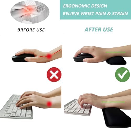Keyboard Wrist Rest Mouse Wrist Support Set, Memory Foam Wrist Rest Pad for Computer Laptop Keyboard Mouse, Ergonomic Wrist Cushion Support for Typing Pain Relief, Gaming Home Office, Black
