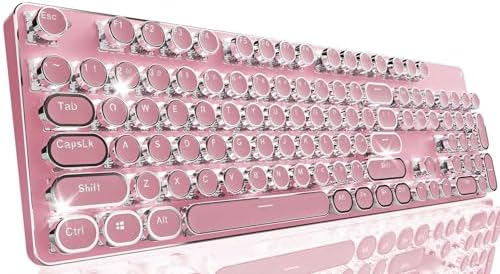 Wireless Typewriter Style Mechanical Keyboard with White Backlit, Pink