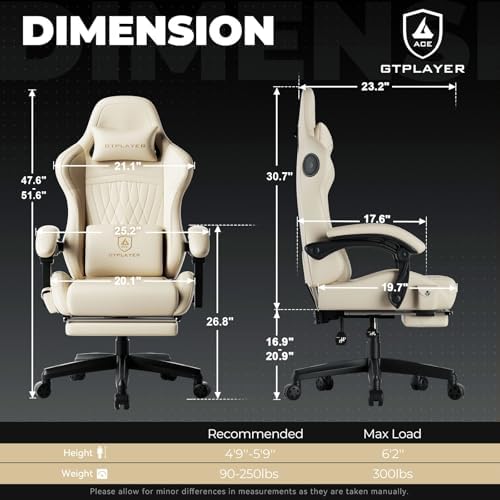 GTPLAYER Gaming Chair with Speakers ACE-PRO, Computer Video Game Chairs with Footrest for Adults, Built-in Speakers, App Support & Bluetooth Control, Ergonomic Reclining Silla, Linkage Armrest, Ivory