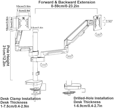 Monitor Stand with Keyboard Tray, Gas Spring Full Motion Desk Mount