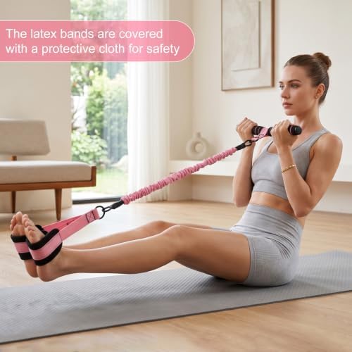 Pedal Resistance Band with Handle, 3 Tube Adjustable Resistance Bands for Arm,Waist, Abdomen,Core,Legs- Sit Up Exercise Equipment for Women