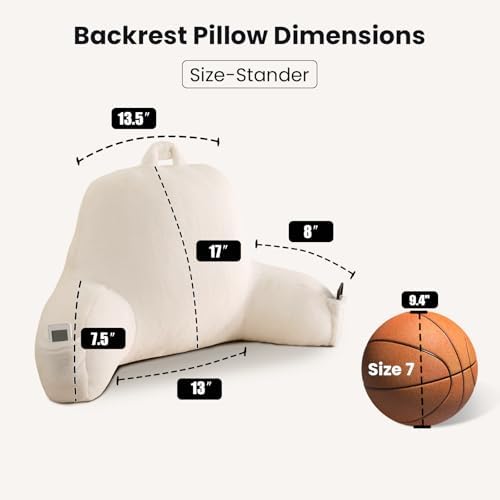Soft Reading Pillow for Bed with Arms,Middle,White,Faux Fur