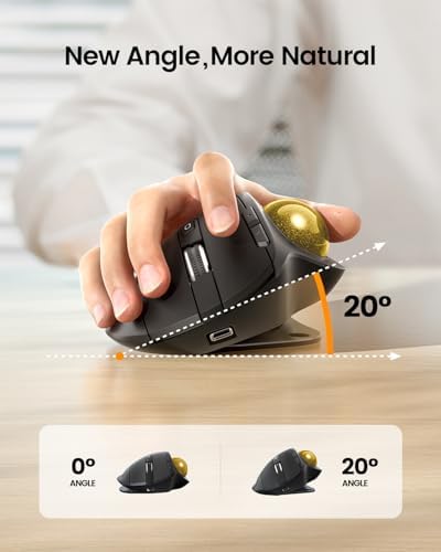ProtoArc EM01 NL Wireless Trackball Mouse, Rechargeable Thumb Control, Gold