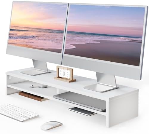 Fenge 31.5 Inch Dual Monitor Stand Riser for Desk, White