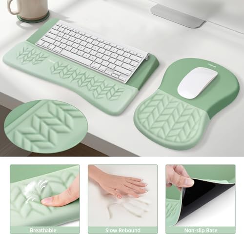 MOSISO 3 PCS Ergonomic Wrist Rest with Keyboard Stand Set, Antique Green