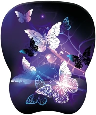 Mouse Pad with Wrist Support, Ergonomic Mousepad with Comfortable Memory Foam Wrist Rest Cushion, Relieve Wrist Pain, Non-Slip Rubber Base Gaming Mice Pad for Home Office Computer Laptop, Butterfly