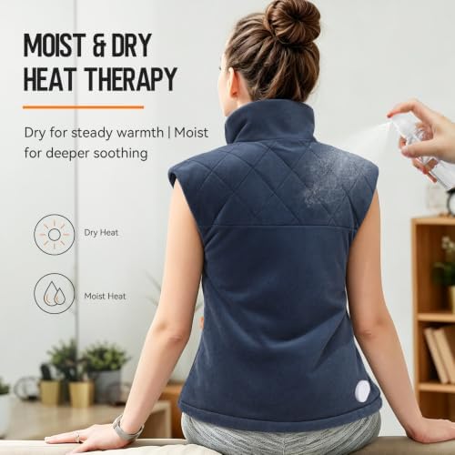 Weighted Heating Pad for Back Neck and Shoulders – Electric Shoulder Heating Wrap with 6 Heat Settings, 4 Auto-Off Timers, Fast Heating, Ultra-Soft Plush, Machine Washable – Gifts for Women and Men