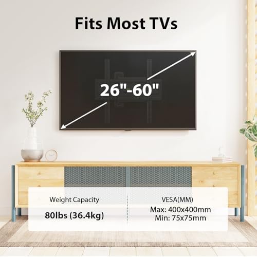 USX MOUNT Swivel TV Wall Mount for 26-60 Inch TVs up to 80 lbs, Single Articulating Arm, Full Motion TV Wall Mount Bracket with Swivel and Tilt, Max VESA 400x400mm (Pack of 2)