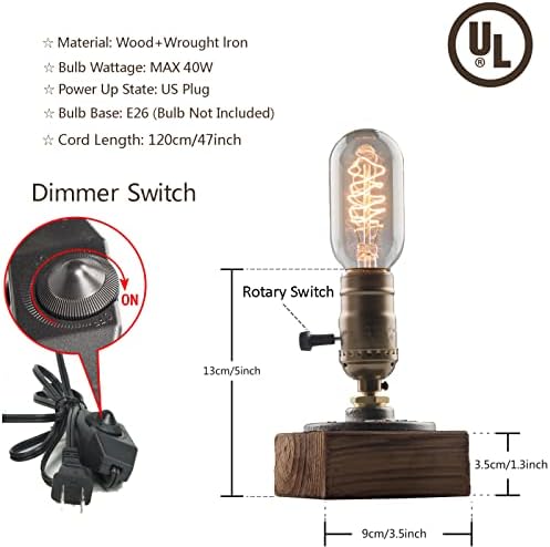 Vintage Table Lamp, Industrial Dimmable Nightlight Steampunk Desk Lamp with E26 Lamp Holder for Bedroom Living Room Home Art Display Cafe Bar Studio Antique Decor(Without Bulb)