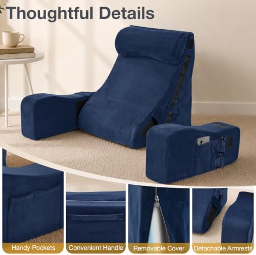Sasttie 15-25 inch Adjustable Reading Pillow with Armrests, Navy