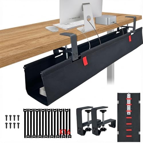 No Drill Under Desk Cable Management Tray, 28" Desk Cable Organizer