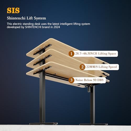 Shintenchi Standing Desk, Height Adjustable Electric Sit Stand up Desk, Ergonomic Rising Computer Table, 48x24 Inch Modern Lift Gaming Desk Workstation for Home Office, Black & Walnut