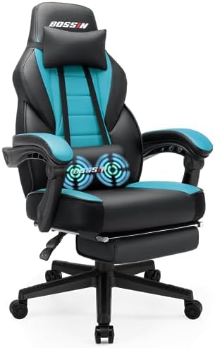 BOSSIN Big and Tall Gaming Chair with Footrest and Massage, 400lb Weight Capacity, Ergonomic Heavy Duty Chair with Large Size Seat and High Back