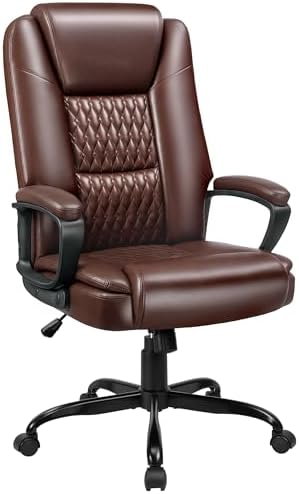 Office Chair, High Back Ergonomic Home Office Desk Chairs with Lumbar Support, Adjustable Big and Tall Computer Chair, 360° Swivel, PU Leather, Brown
