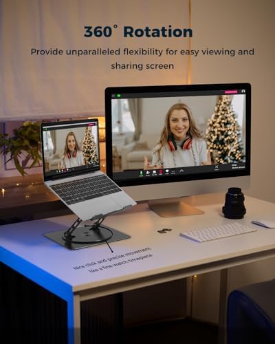 Aoviho 360° Rotating Laptop Stand for Desk | Adjustable, Foldable, Portable Aluminum Ergonomic Riser | Compatible with MacBook, Dell, HP & All Laptops 10-16 inch | Black