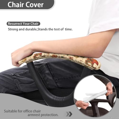 2 Piece Office Chair Arm Covers Protectors, Christmas Goose Printed Anti-Slip Dust-Proof Computer Chair Armrest Covers with Elastic Edge, Easy to Install, Christmas Home Decor