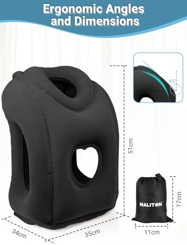 Maliton Inflatable Travel Pillow for Airplane (Black)