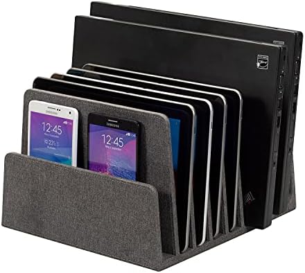 MobileVision Executive Dark Gray Device Organizer for Smartphones, Tablets and Laptops, 7 Slots with Extra Wide Slots for Laptops