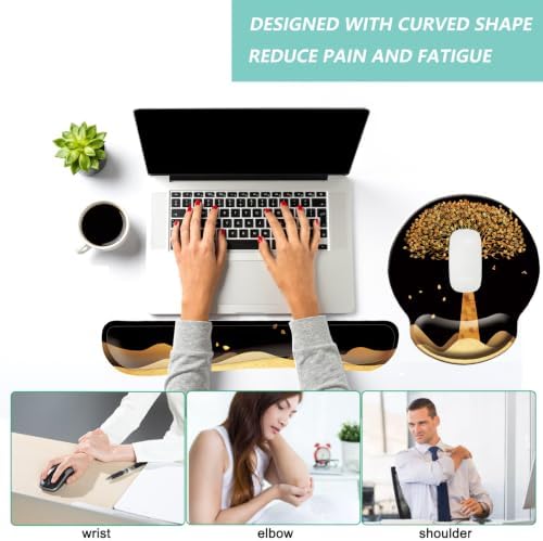 Keyboard Wrist Rest Pad Mouse Pad with Wrist Support Set of 3, Mousepad with Non-Slip Rubber Base, Ergonomic Memory Foam Mouse Wrist Cushion Support for Home Office Laptop Computer, Tree