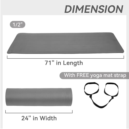 Fitvids 1/2-inch Thick High Density Exercise Yoga Mat with Carrying Strap