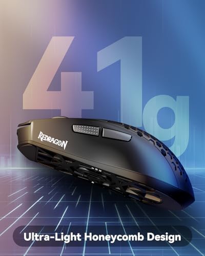 Redragon M617 Ultralight Honeycomb Shell Wired Gaming Mouse, 41g, 10,000 DPI, 6 Programmable Buttons, Drag-Free Paracord, Type-C Gamer Mouse with 2 Side Buttons for PC/Mac/Laptop, Black