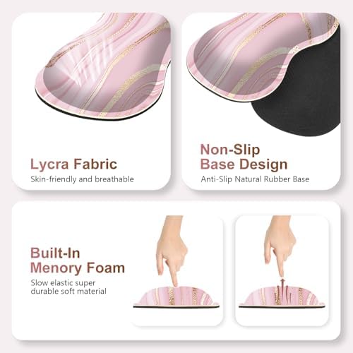 Gaming Mouse Pad Keyboard Wrist Support, 4 in1 Mousepad Set with Wrist Keyboard Rest, Computer Desk Mat, Non-Slip Desk Pad Protector with Memory Foam Easy Typing Pain Relief I Pink Gold Marble