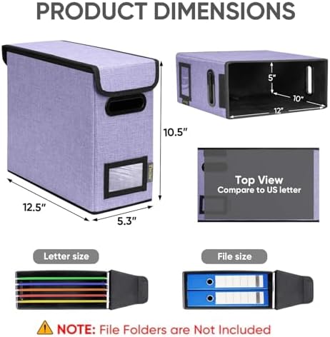 BALEINE File Organizer Box with Lid, Collapsible Hanging File Storage Box