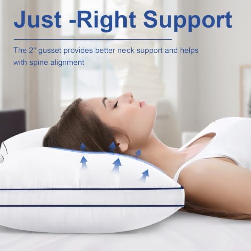 CHOKIT Gusseted Pillows King Size Set of 2, Fluffy Bed Pillows for Sleeping