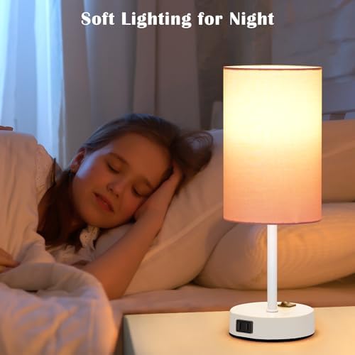 ZJOJO 13.8'' Pink Small Table Lamp Set of 2 for Bedroom Bedside, AC Outlet