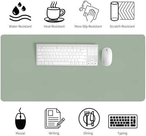 Bloss Leather Desk Mat, Large Mouse Pad, Non-Slip Desk Protector Mat, Leather Desk Blotter, Waterproof Desk Pad for Office Home Decor/Grey Green(35.4×15.7 Inches)