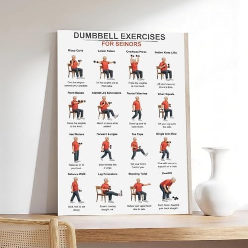 Dumbbell Exercises for Seniors Seated Chair Strength Workout Balance And Stability Training Canvas Poster Bedroom Decor Room Decor Unframe 12x18inch