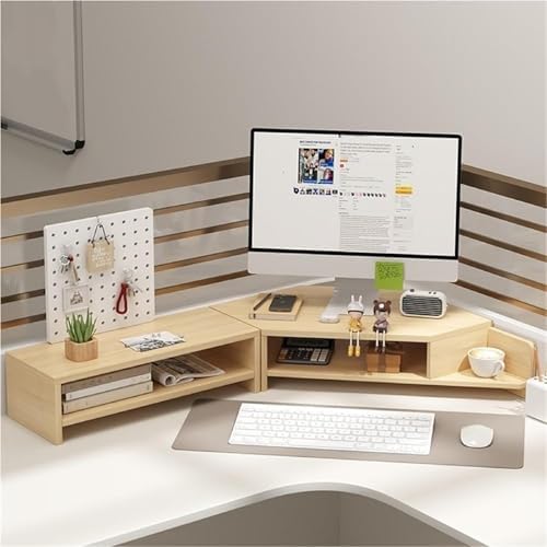 2-Tier Extended Triangle Monitor Stand Riser with Cup Holder & Pegboard Laptop Riser,Wood Desktop Corner Shelf,Computer Laptop Desk Organizer Computer Stand,Space Saving Office Desk Storage Rack