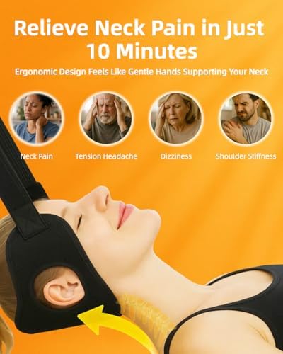 Durchbruch Neck Stretcher for Neck Pain Relief, 3-Level Adjustable Cervical Traction Device, Soft Neck Stretcher Hammock with Removable Cushions, Silicone Protectors, Eye Mask, Earplugs & Storage Bag