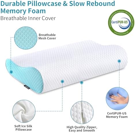 Memory Foam Pillows Neck Pillow Bed Pillow for Sleeping Ergonomic Cervical Contour Pillow for Side Back Stomach Sleeper for Neck and Shoulder Pain
